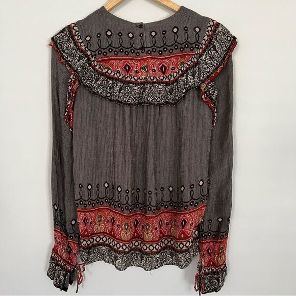 Zara Trafaluc Boho Ruffle Neck Long Sleeve Top, Size XS - Picture 4 of 10